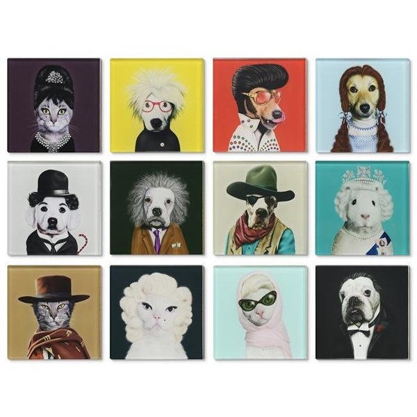 Empire Art Direct Empire Art Direct PRCS-A1-12 Glass Pets Rock Coasters with Cork Bottom - Icons 12 Characters PRCS-A1-12